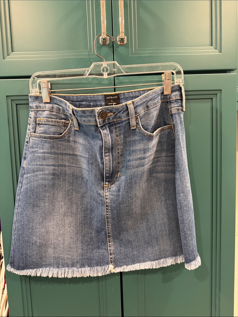 Just Black Medium Blue Denim A-Line Skirt with Frayed Hem
